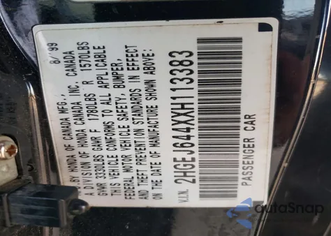 1999 Honda Civic Dx z USA, uszkodzony, nr VIN 2HGEJ644XXH113383